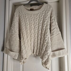 POL Chunky Cable Knit Sweater Size L Oversized Cream Cozy Textured